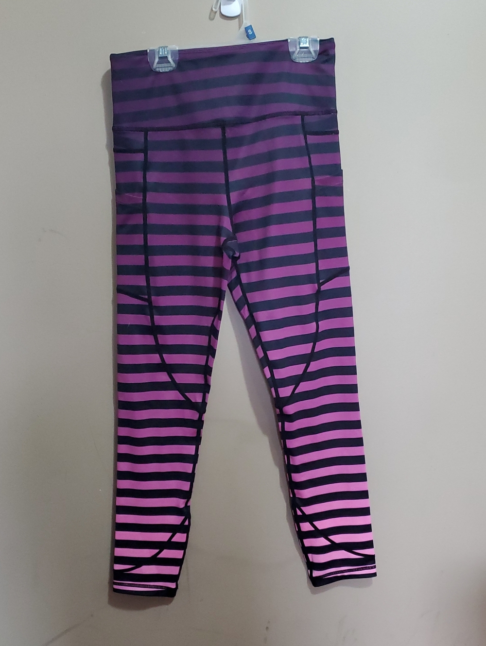 Zyia Striped Performance Leggings - Pink and Black Size 6-8